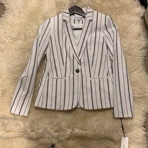 White blazer black pinstripes